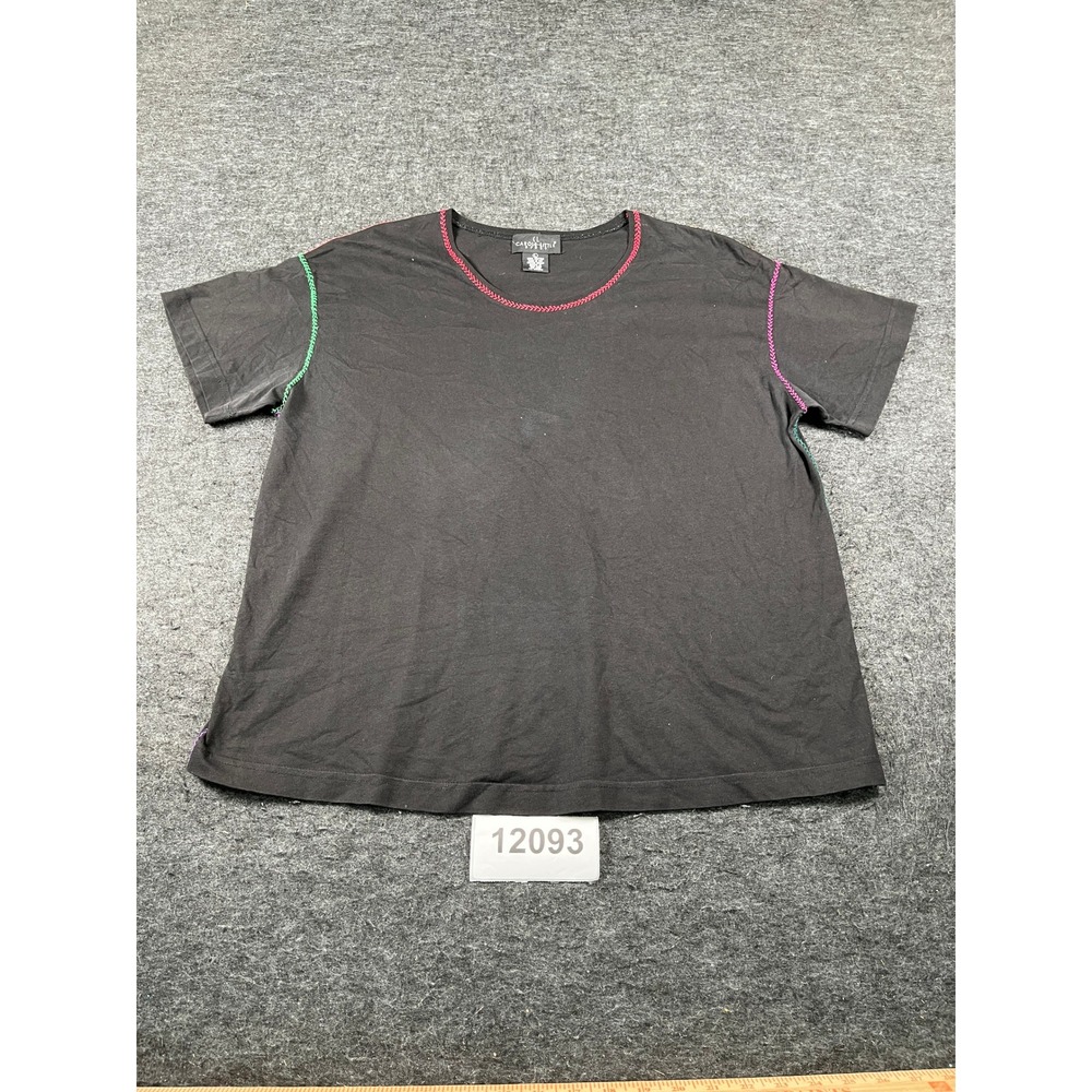 Vintage Carole Little Sport T Shirt Womens Large Black Cotton Whipstitch Summer